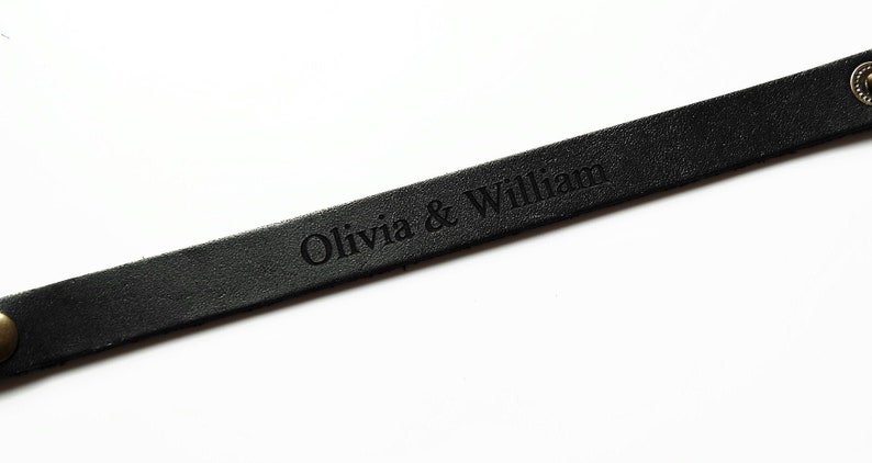 Personalized genuine Leather Bracelet in Black for Women Men image 7