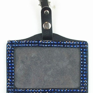 Colored Bling Rhinestone Horizontal ID Badge Holder with Metal Alligator Clip Dark Blue