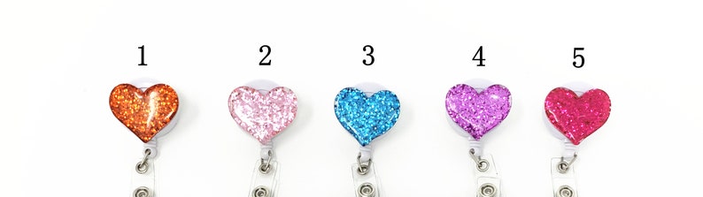 Bling Glitter Heart Retractable Reel swivel Clip with Horizontal ID badge holder