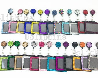 Mixed color Bling Rhinestone Retractable Reel ID Badge Holder with Belt Clip
