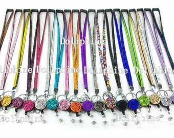 Breakaway Multi Color Rhinestone ID Badge Tag Key Bling Retractable Reel with Neck LANYARDs