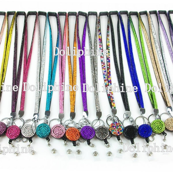 Breakaway Multi Color Rhinestone ID Badge Tag Key Bling Retractable Reel with Neck LANYARDs