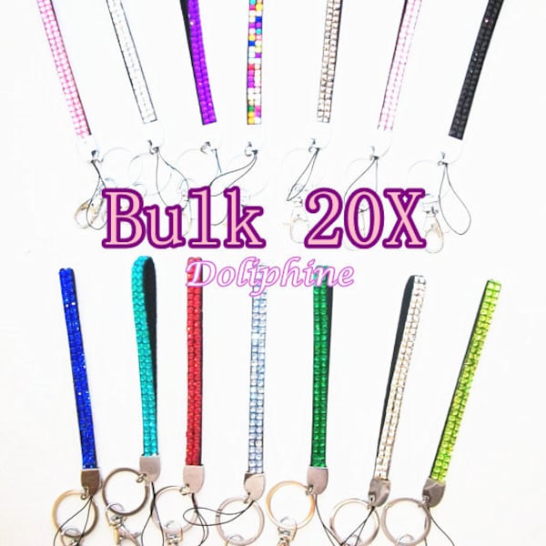 Bulk 20X Multi Color Rhinestone Bling Wristlet key fob Key Chain for Key / ID badge/ Cell Phone -Best gift