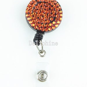 Multi-Colors Rhinestone Badge Reel Retractable ID Badge Holder Belt Clip 17 - Orange