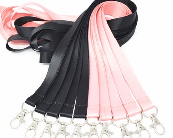 Durable polyester necklace lanyard for ID badge holder in Pink, Black