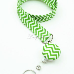 Chevron Lanyard Fabric Lanyard and Retractable ID Badge Reel Holder with Keychain, Personalize / Monogram gift Green