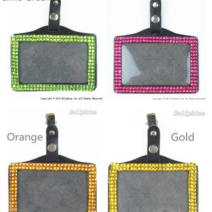 Colored Bling Rhinestone Horizontal ID Badge Holder with Metal Alligator Clip image 4