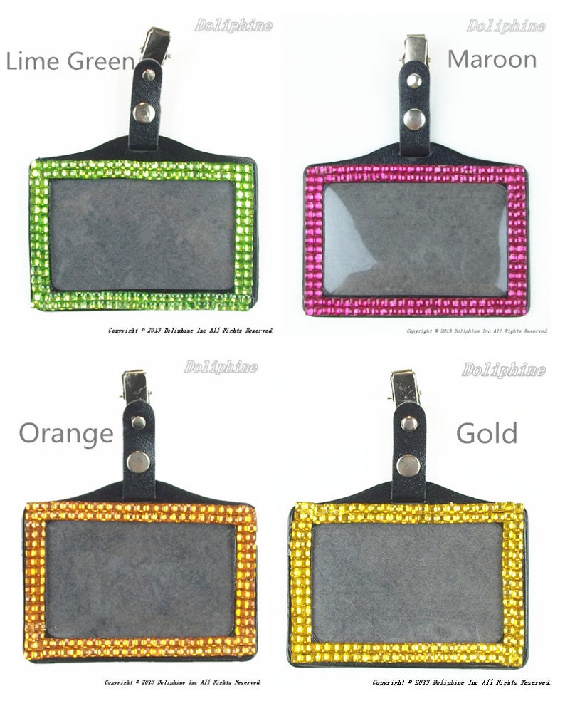 Colored Bling Rhinestone Horizontal ID Badge Holder with Metal Alligator Clip image 4