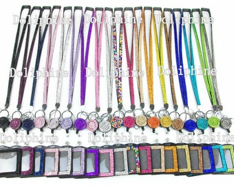 Breakaway 3 in 1 Bling Rhinestone LANYARD with Retractable Reel & Horizontal Badge Holder