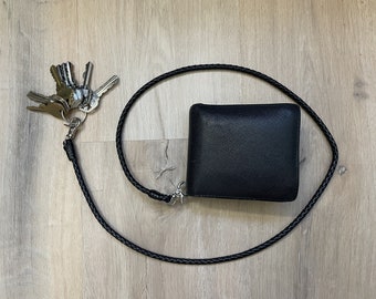 Leather Braided Key Chain, Long Belt Loop Braided Chain, Biker wallet chain, Men's Wallet Chain Made in U.S.