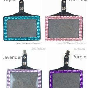 Colored Bling Rhinestone Horizontal ID Badge Holder with Metal Alligator Clip image 2