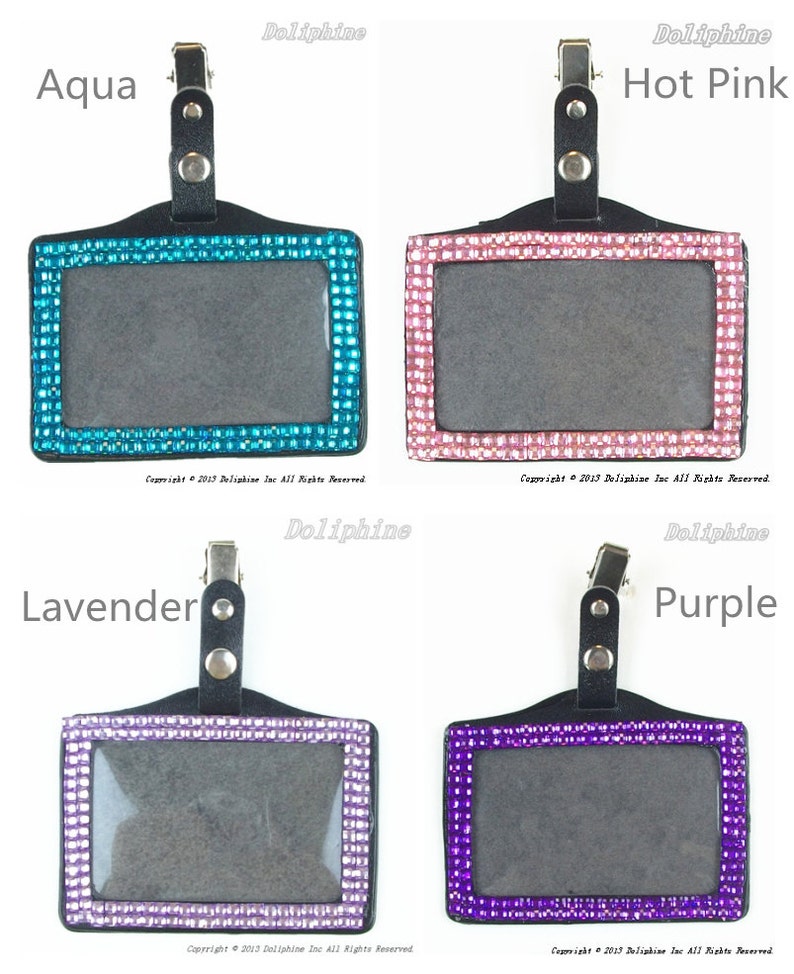 Colored Bling Rhinestone Horizontal ID Badge Holder with Metal Alligator Clip image 2