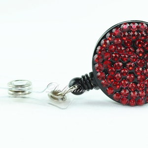 Multi-Colors Rhinestone Badge Reel Retractable ID Badge Holder Belt Clip 20- Red