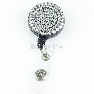 Multi-Colors Rhinestone Badge Reel Retractable ID Badge Holder Belt Clip 12 - Clear