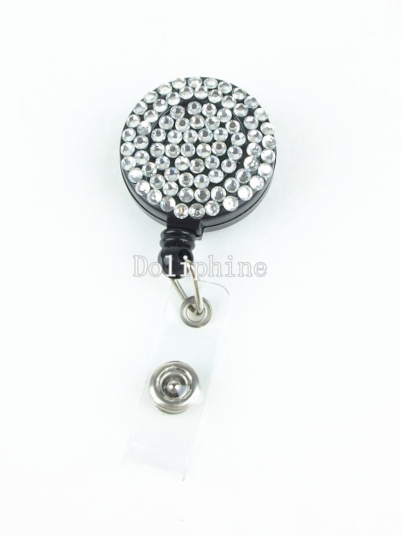 Multi-Colors Rhinestone Badge Reel Retractable ID Badge Holder Belt Clip 12 - Clear