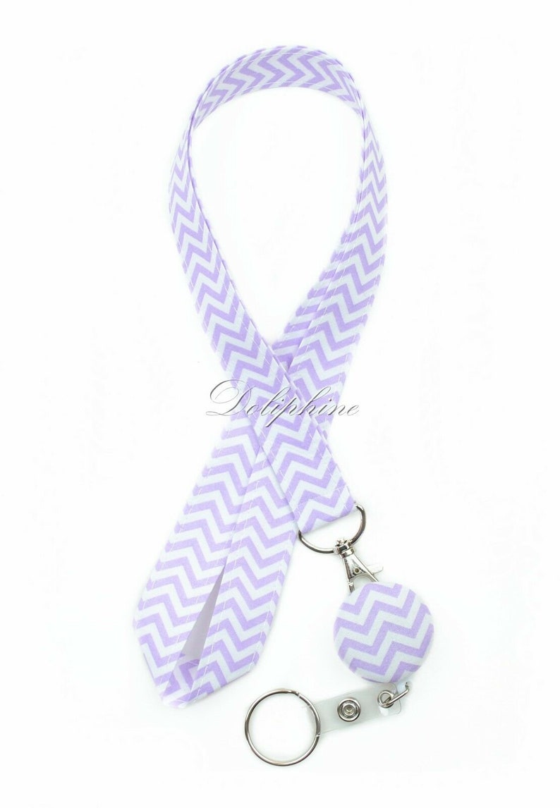 Chevron Lanyard Fabric Lanyard and Retractable ID Badge Reel Holder with Keychain, Personalize / Monogram gift Purple