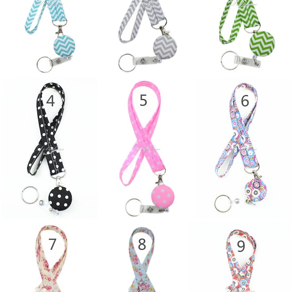 Doliphine Narrow Fabric Lanyard with Retractable ID Badge Reel Holder Keychain