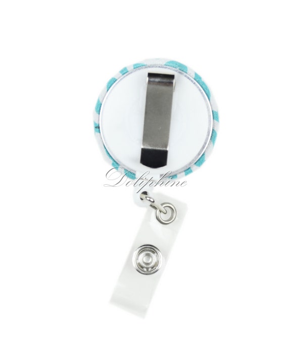 Aqua and White Chevron Lanyard and Retractable Badge Reel with Key Ring