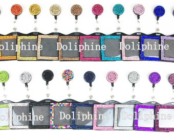 Bling Multi Color Crystal Rhinestone Retractable Reel with Horizontal ID Badge Holder