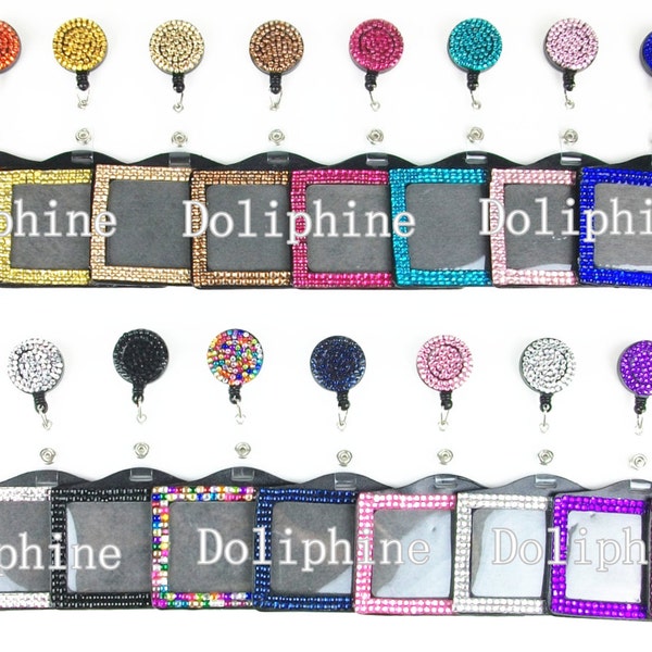 Bling Multi Color Crystal Rhinestone Retractable Reel with Horizontal ID Badge Holder