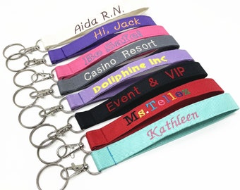 Solid Poly fabric Wristlet Key Fob keychain with Personalized Monogrammed