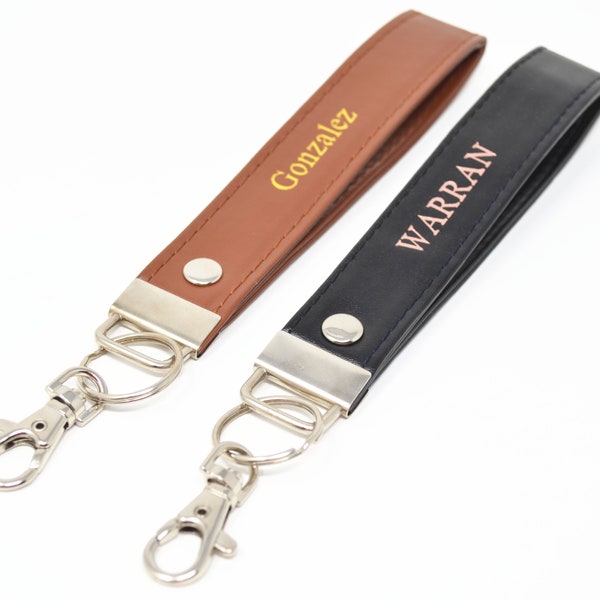 Custom Personalized  Monogrammed Leather Wristlet Key fob Keychain in Black, Brown, Lavender Handmade in USA