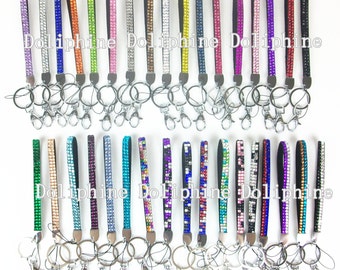 Multi colors Rhinestone Bling Wristlet LANYARDs with Key Chain, Key Fob for Key / ID badge/ Cell Phone