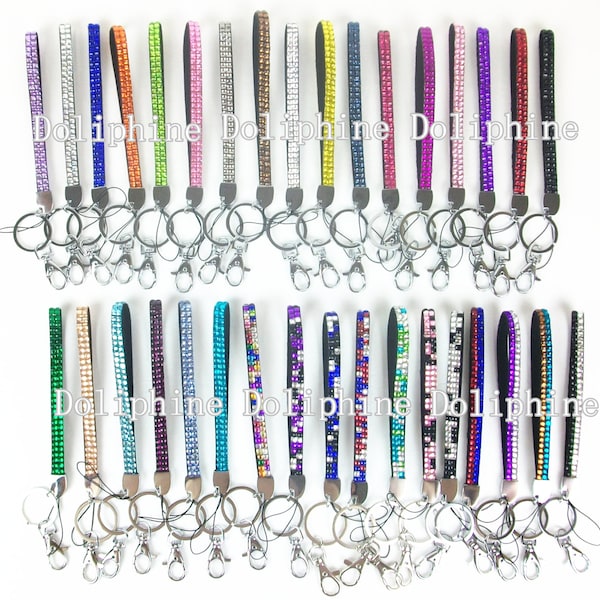 Multi colors Rhinestone Bling Wristlet LANYARDs with Key Chain, Key Fob for Key / ID badge/ Cell Phone