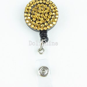 Multi-Colors Rhinestone Badge Reel Retractable ID Badge Holder Belt Clip 1 - Gold