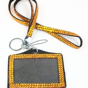 5 Sets Retractable ID Badge Holders Rhinestone Lanyard Bling ID Card Holder Crys