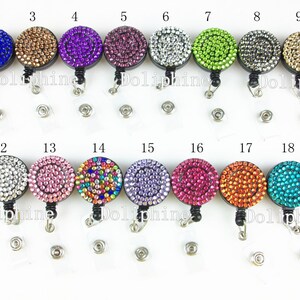 Multi-Colors Rhinestone Badge Reel Retractable ID Badge Holder Belt Clip image 1