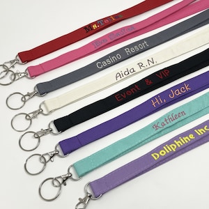 Solid Poly Fabric long Lanyard with keychain in Custom, Personalized, Embroidered