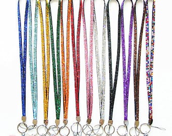 Multi- Colors Bling Rhinestone Necklace LANYARDs Keychain Key / ID / Cell Phone Holder
