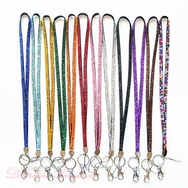 Multi- Colors Bling Rhinestone Necklace LANYARDs Keychain Key / ID / Cell Phone Holder