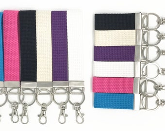 Heavy Cotton Wristlet Key Fob, Mini Keychain with silver split ring and swivel clip