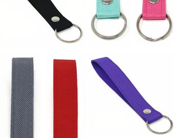 Solid fabric with silver button Wristlet keychain key fob with keying