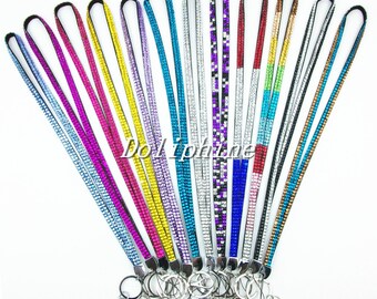 Bulk 15 pcs Multi- Colors Bling Rhinestone Necklace LANYARDs Keychain Key / ID / Cell Phone Holder