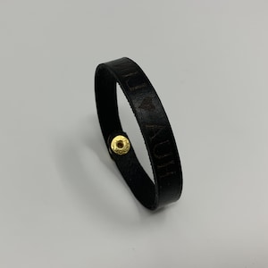 Personalized genuine Leather Bracelet in Black for Women, Men Engraved Leather (max 13 characters)