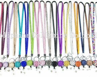 Multi Color Rhinestone ID Badge Retractable Reel Necklace LANYARD