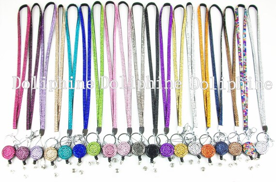 Multi Color Rhinestone ID Badge Retractable Reel Necklace LANYARD