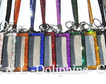 Colorful Rhinestone Crystal Bling Neck LANYARD Key Chain Key Holder and Vertical ID Badge Holder