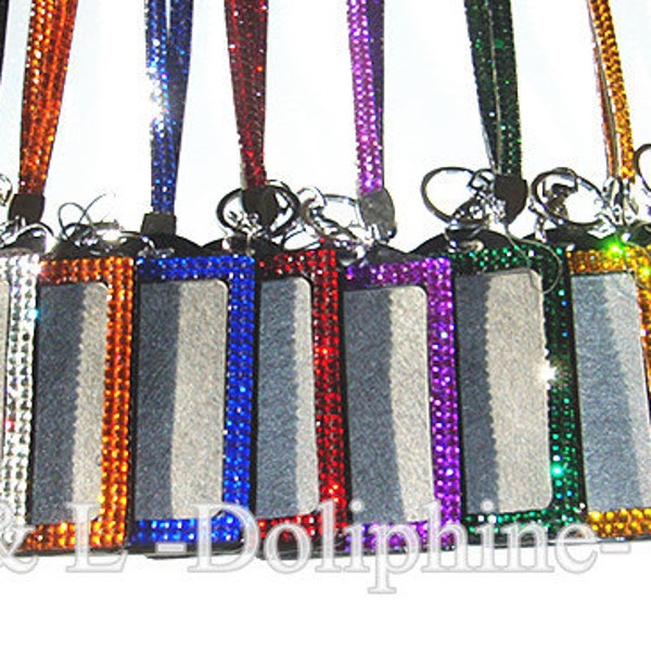 Colorful Rhinestone Crystal Bling Neck LANYARD Key Chain Key Holder and Vertical ID Badge Holder