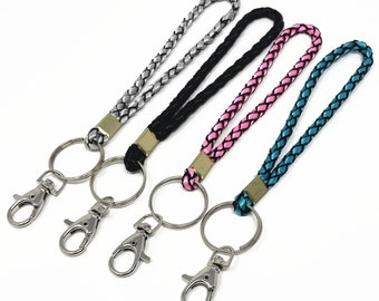 Hot Sale 4 pack Multi Color Mesh Braided Silk Ribbon Wristlet key fob for key, ID Badge holder in color black, aqua, pink and silver