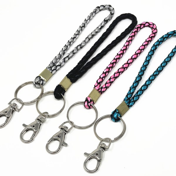 Hot Sale 4 pack Multi Color Mesh Braided Silk Ribbon Wristlet key fob for key, ID Badge holder in color black, aqua, pink and silver