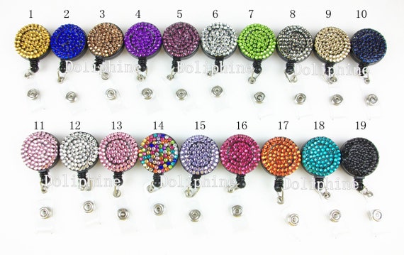 Mixed Color Bling Rhinestone Retractable ID & Name Badge Reel with Belt Clips 