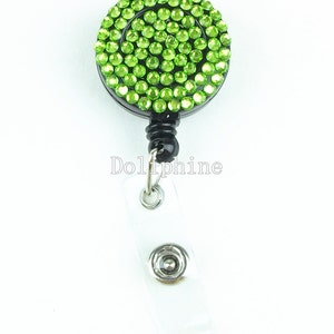 Multi-Colors Rhinestone Badge Reel Retractable ID Badge Holder Belt Clip 7 - Lime Green