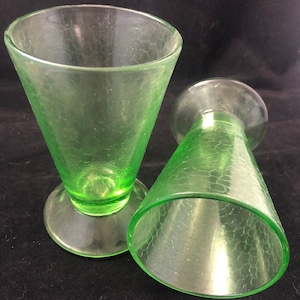 Green Depression Glass Sundae Dishes Goblets Vaseline Uranium Glass Molded 20s