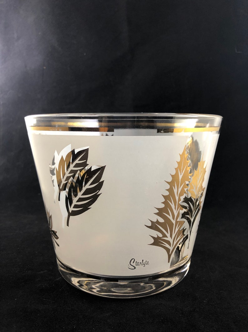 Starlyte Ice Bucket Frosted Glass with Gold Leaves Etsy