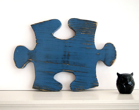 Items similar to Puzzle Piece 2 in Navy Pine Wood Sign