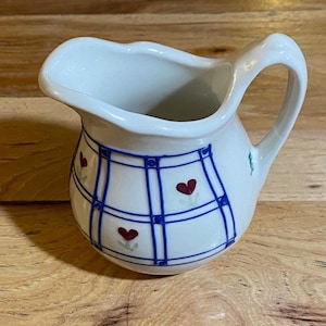 Vintage Hartstone Pottery Blue Windowpane and Flowers Creamer Syrup Pitcher 8 oz